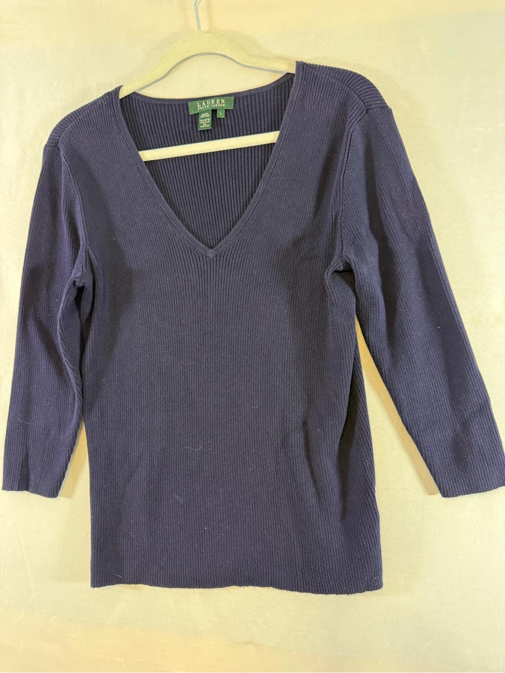 Lauren Ralph Lauren Women’s Navy Ribbed V-Neck Sweater Size Large